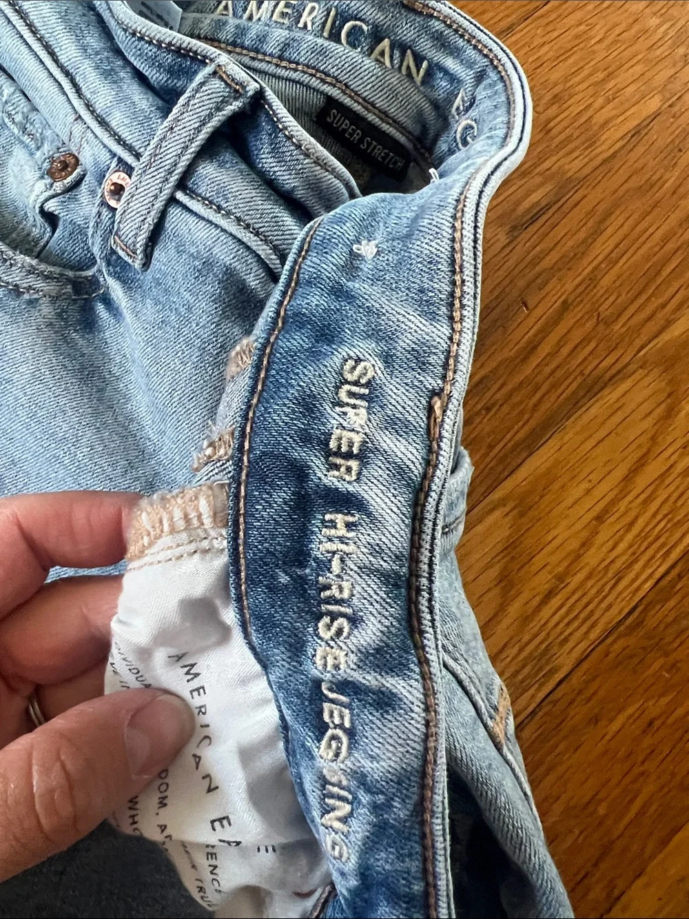 American Eagle Outfitters Light Blue & Medium Blue Distressed jeggings
